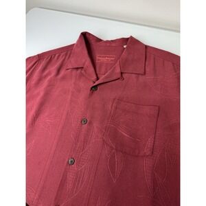 Mens Tommy Bahama Short Sleeve Button Up Shirt Size Large Dark Red Floral Beach